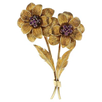 Pre-owned Tiffany & Co . Ruby And Gold Floral Brooch, 18k In Multi