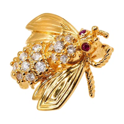 Pre-owned Tiffany & Co . Ruby Diamond 18k Yellow Gold Bee Brooch