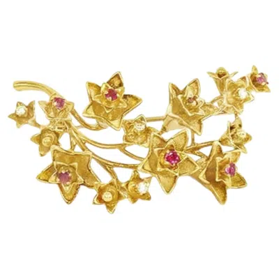 Pre-owned Tiffany & Co . Ruby Diamond 18k Yellow Gold Floral Spring Brooch