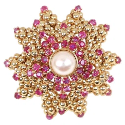 Pre-owned Tiffany & Co . Ruby Pearl Starfish Brooch 18k Yellow Gold