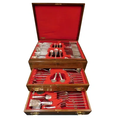 Pre-owned Tiffany & Co San Lorenzo, . Sterling Silver Flatware Set 340 Pcs In Fitted Chest In Red