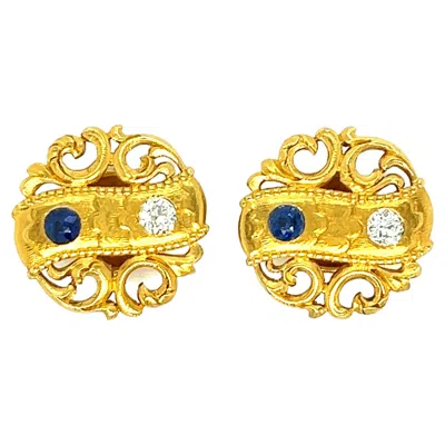 Pre-owned Tiffany & Co . Sapphire & Diamond Gold Cufflinks In Blue