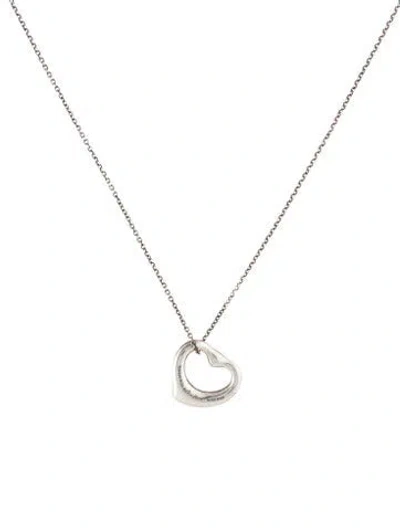 Pre-owned Tiffany & Co Sapphire Open Heart Pendant Necklace, 16" In Multi