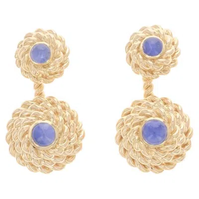 Pre-owned Tiffany & Co . Sapphire Vintage Cufflinks Yellow Gold 14k Cab 2.38ctw Rope Circle