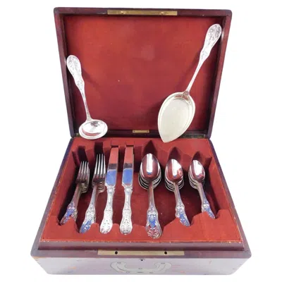 Pre-owned Tiffany & Co Saratoga By Tiffany Sterling Silver Flatware Set Service 38 Pieces Fitted Chest In Brown