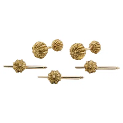Pre-owned Tiffany & Co . Schlumberger 18k Gold Seed Dumbbell Cufflinks Stud Dress Set In Multi