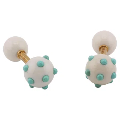 Pre-owned Tiffany & Co . Schlumberger 18k Gold Turquoise Chalcedony Dumbbell Cufflinks In Multi