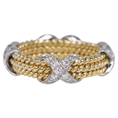 Pre-owned Tiffany & Co . Schlumberger Diamond Platinum And 18k Gold Rope X Band Ring In Multiple
