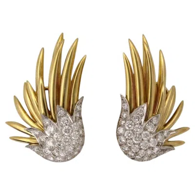 Pre-owned Tiffany & Co . Schlumberger Flame Diamond 18k Yellow Gold Platinum Earrings