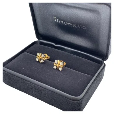 Pre-owned Tiffany & Co Schlumberger Lynn 18k Gold Platinum Diamond Stud Earrings In Multi