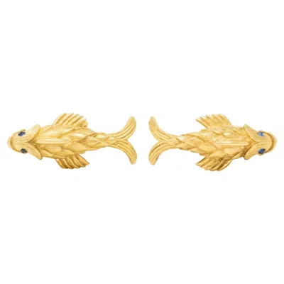 Pre-owned Tiffany & Co Schlumberger . 1960's Sapphire 18k Gold Vintage Fish Cufflinks In Blue