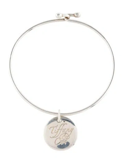 Pre-owned Tiffany & Co Script Logo Round Charm Bangle Bracelet, 6.75" In Multi