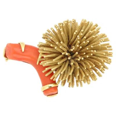 Pre-owned Tiffany & Co Sea Urchin Brooch Vintage 18k Yellow Gold Pin With Coral
