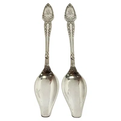 Pre-owned Tiffany & Co Set Of 2  Broom Corn Sterling Silver Grapefruit Spoons W/mono #15281 In Purple
