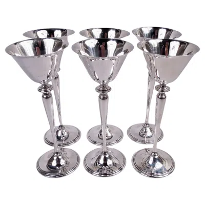 Pre-owned Tiffany & Co Set Of 6 Tiffany American Art Deco Unusually Tall Cocktail Cups In Silver