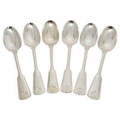 Pre-owned Tiffany & Co Set Of 6  Shell & Thread Sterling Silver Oval Soup Spoons 7" #19063 In Multi