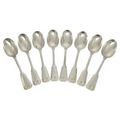 Pre-owned Tiffany & Co Set Of 8  Shell & Thread Sterling Silver Oval Soup Spoons 7" #19064 In Multi