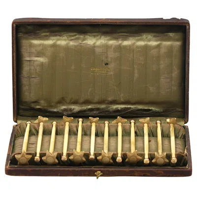 Pre-owned Tiffany & Co Set Of Twelve ., 14kt. Gold And Bone Swizzle Sticks In Brown