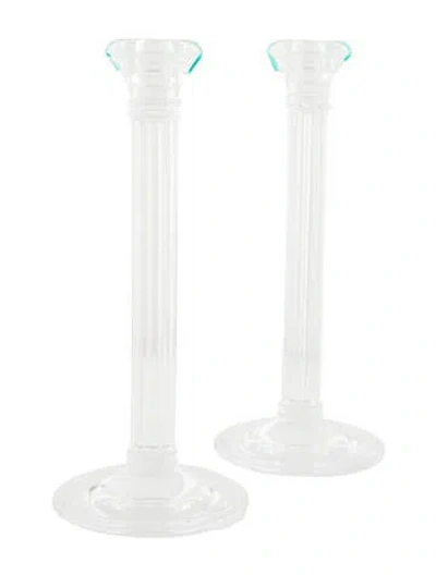 Pre-owned Tiffany & Co Set Of Two Crystal Candlestick Holders In Transparent