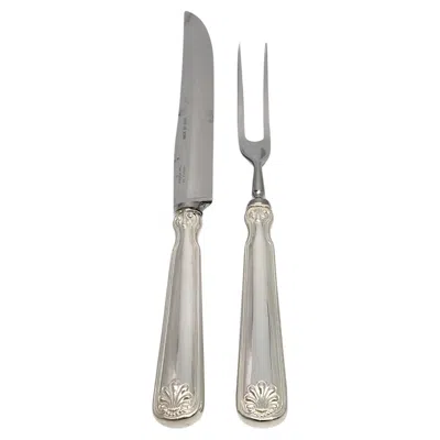 Pre-owned Tiffany & Co Shell & Thread Sterling Silver Handle 2pc Carving Set W/mono #18255 In Multi