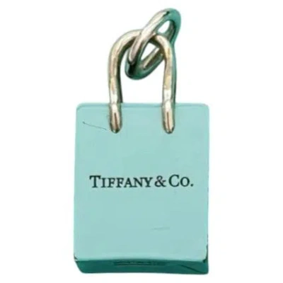 Pre-owned Tiffany & Co . Shopping Bag Charm Pendant Sterling Silver Blue Enamel