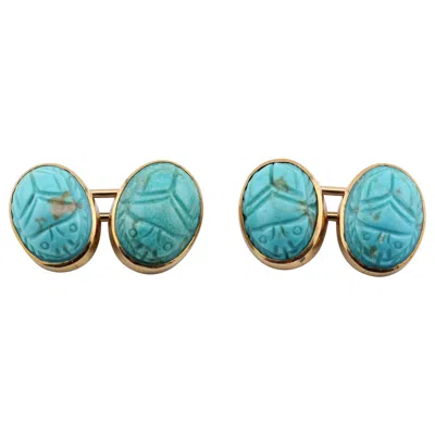 Pre-owned Tiffany & Co Shreve & Co. Vintage Scarab Cufflinks With Turquoise In 14k Gold In Multi