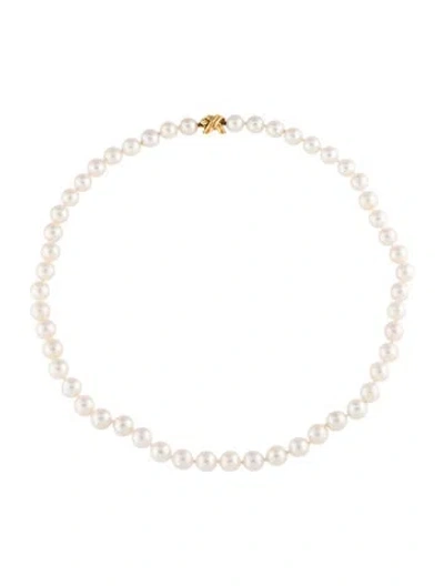 Pre-owned Tiffany & Co Signature X 18k Pearl Bead Necklace, 17" In Multi