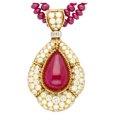 Pre-owned Tiffany & Co . Signed 22.41 Carat No Heat Cabochon Ruby And Ruby Bead Necklace In Multiple