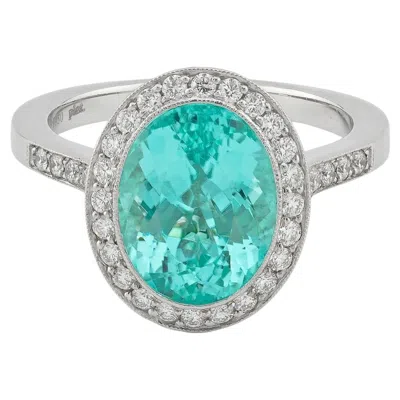 Pre-owned Tiffany & Co . Signed 4.36 Carat Paraiba Tourmaline Diamond Ring In Multiple