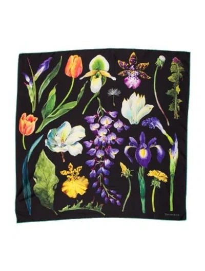 Pre-owned Tiffany & Co Silk Floral Print Scarf In Black