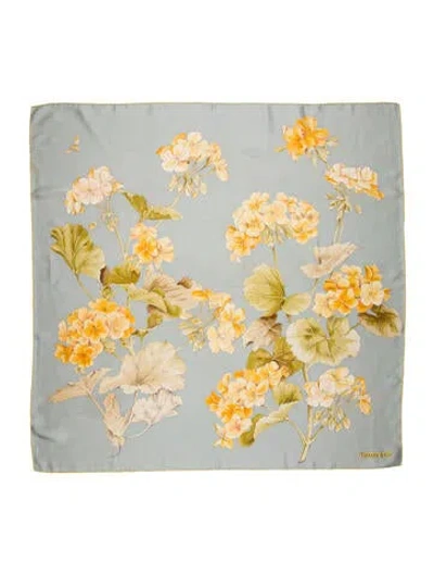 Pre-owned Tiffany & Co Silk Floral Print Scarf In Blue