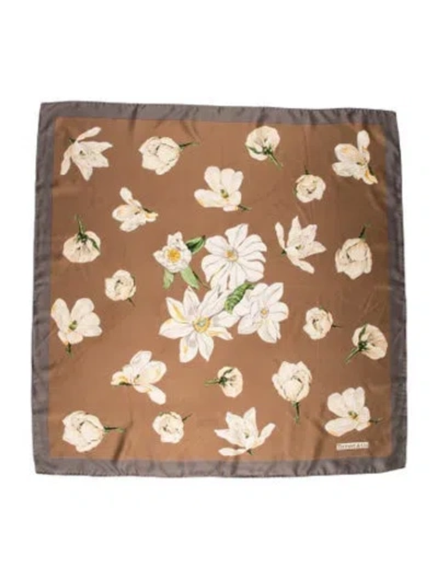 Pre-owned Tiffany & Co Silk Floral Print Scarf In Gray