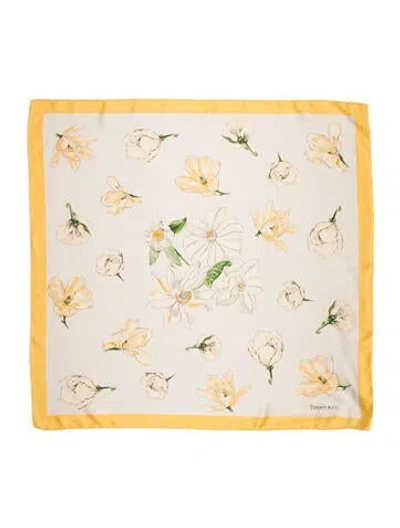 Pre-owned Tiffany & Co Silk Floral Print Scarf In Yellow