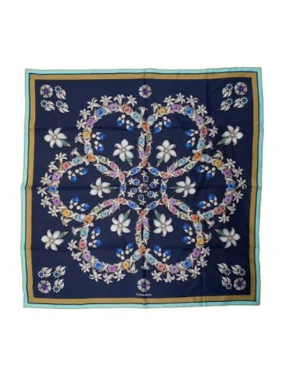 Pre-owned Tiffany & Co Silk Printed Scarf In Blue
