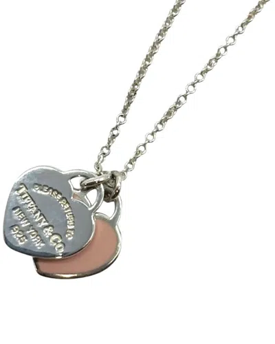 Tiffany & Co . Silver Double Heart Tag Pendant Necklace (authentic Pre-loved) In Gray