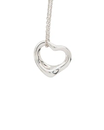 Tiffany & Co . Silver Elsa Peretti Open Heart 16mm Small Necklace (authentic Pre-loved) In Transparent