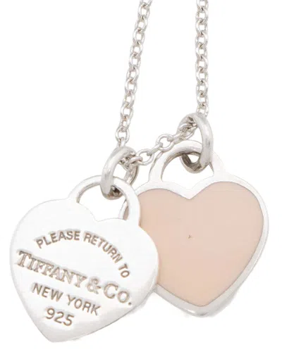 Pre-owned Tiffany & Co . Silver Enamel Return To Tiffany Double Heart Mini Necklace  (authentic Pre-loved)