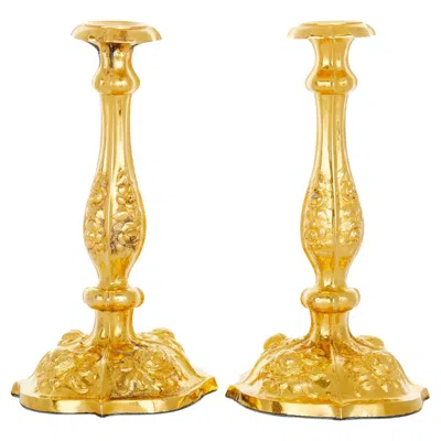Pre-owned Tiffany & Co . Silver / Gilt Pair Continental Candlesticks In Orange