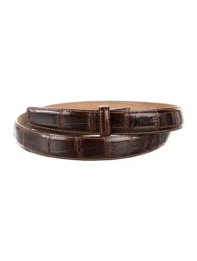 Pre-owned Tiffany & Co Skinny Alligator Belt In Brown