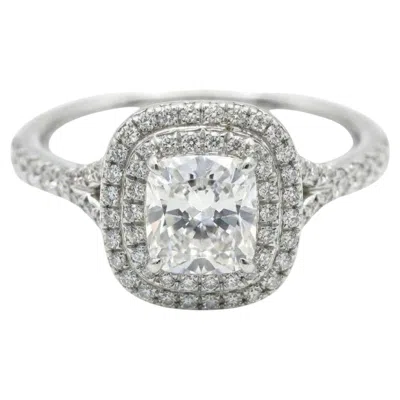 Pre-owned Tiffany & Co Soleste 1.60ct D Vs1 Cushion Double Halo Diamond Engagement Ring In Multiple