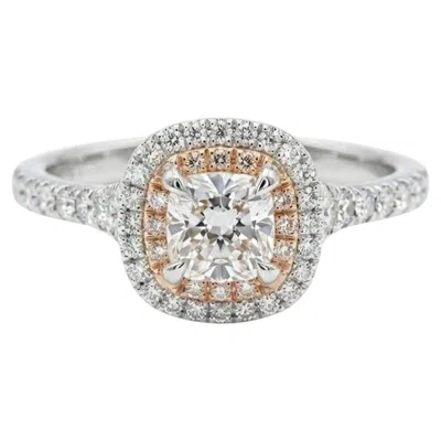 Pre-owned Tiffany & Co Soleste Pink Diamond Halo Ring In Platinum And 18k Rose Gold In Red