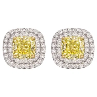 Pre-owned Tiffany & Co . Soleste Platinum & 18k Yellow Gold Fancy Intense Yellow Studs