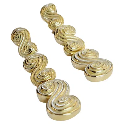 Pre-owned Tiffany & Co . Spiro Earrings Circa 1993 Swirl Long Drops 18k Yellow Gold