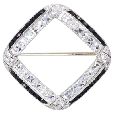 Pre-owned Tiffany & Co Square Brooch Pin Art Deco Diamonds & Onyx Circa 1920's Platinum In Black