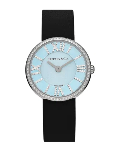Tiffany & Co . Stainless Steel Calfskin Diamond Bezel Atlas 2-hand Quartz Watch  (authentic Pre-loved In Brown