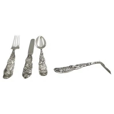 Pre-owned Tiffany & Co . Sterling Silver 4-piece Child Set In Nursery Rhyme Pattern
