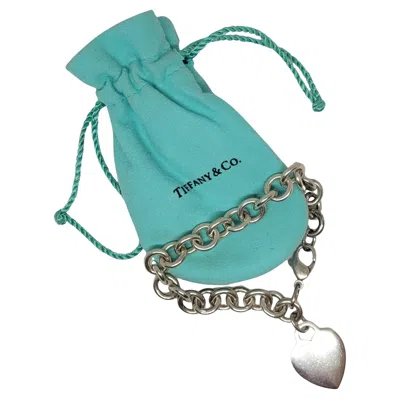 Pre-owned Tiffany & Co . Sterling Silver 925 Chain Bracelet With Heart Pendant, Pouch 7.5in In Multi