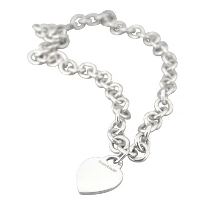 Pre-owned Tiffany & Co . Sterling Silver Cable Link 16" Choker Necklace With Heart Pendant In Multi
