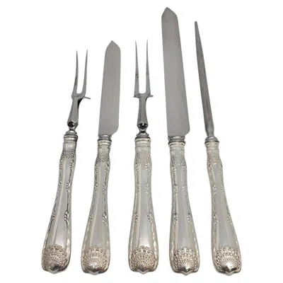 Pre-owned Tiffany & Co Sterling Silver Handle Wave Edge 5pc Roast & Carving Set Mono 22938 In Multi