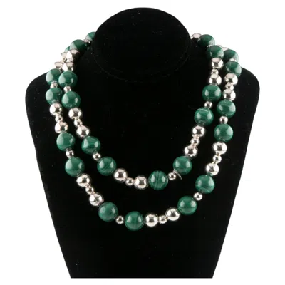 Pre-owned Tiffany & Co . Sterling Silver Malachite Beaded Necklace Gorgeous! In Multiple